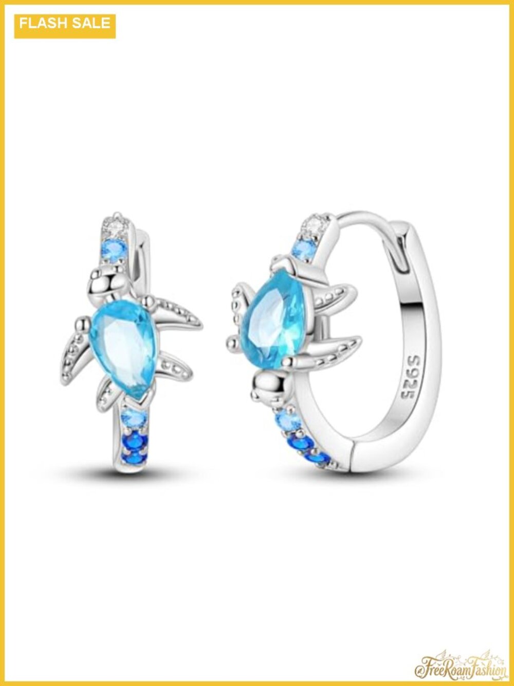 925 Sterling Silver Sea Turtle CZ Huggie Hoop Earrings for Women